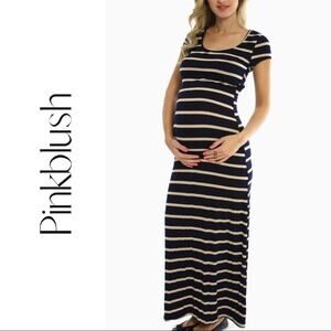 Pinkblush Maternity Navy & Beige Stripe Maxi